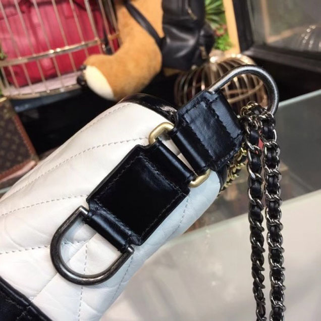 Chanel Chevron Gabrielle Small Hobo Bag A91810 White/Black 2018