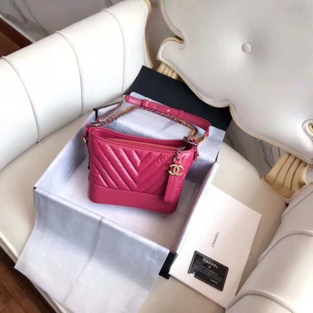 Chanel Chevron Gabrielle Small Hobo Bag A91810 Fuchsia 2018