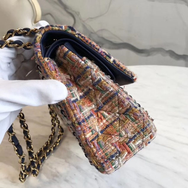 Chanel Chain Tweed Classic Flap Bag with Strass Brooch 02 2018