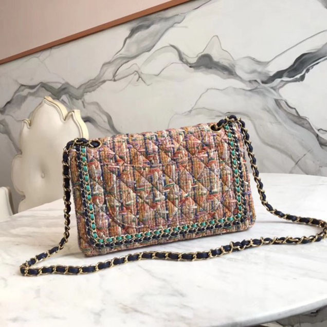 Chanel Chain Tweed Classic Flap Bag with Strass Brooch 02 2018