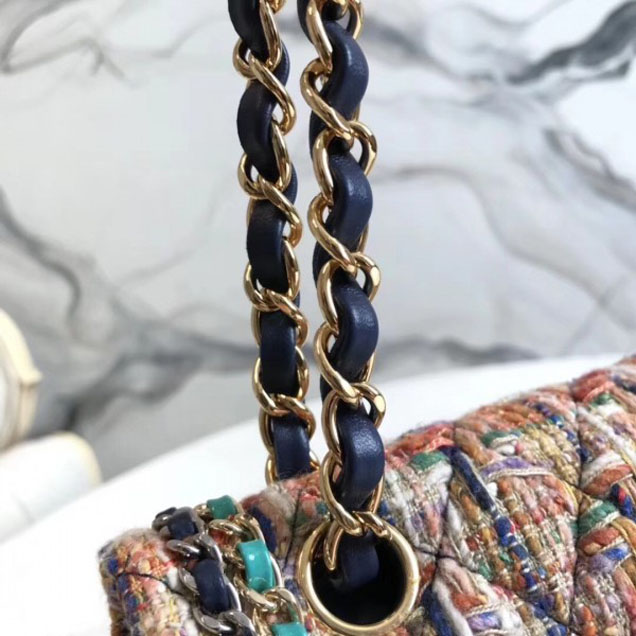 Chanel Chain Tweed Classic Flap Bag with Strass Brooch 02 2018
