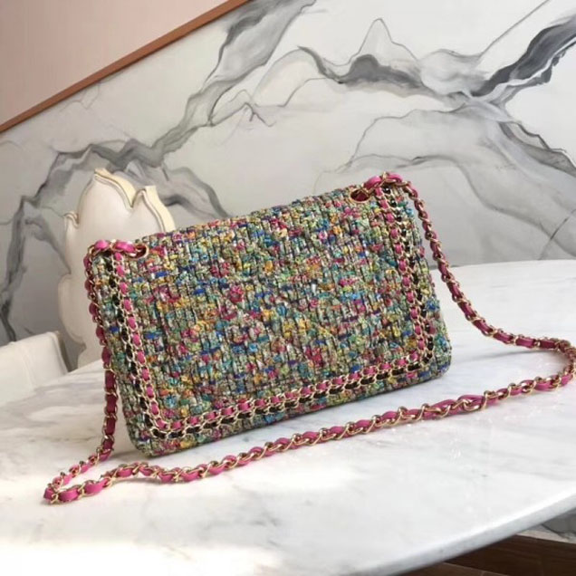 Chanel Chain Tweed Classic Flap Bag with Strass Brooch 03 2018