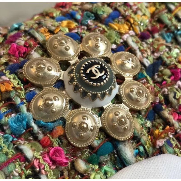 Chanel Chain Tweed Classic Flap Bag with Strass Brooch 03 2018