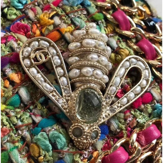 Chanel Chain Tweed Classic Flap Bag with Strass Brooch 03 2018