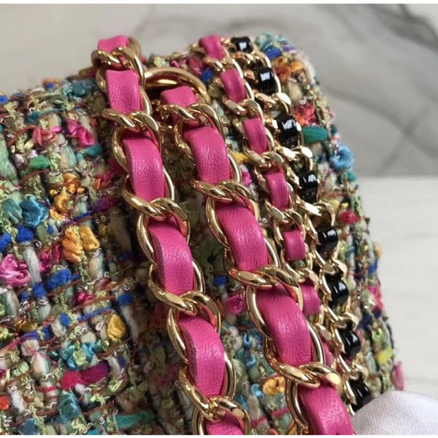 Chanel Chain Tweed Classic Flap Bag with Strass Brooch 03 2018