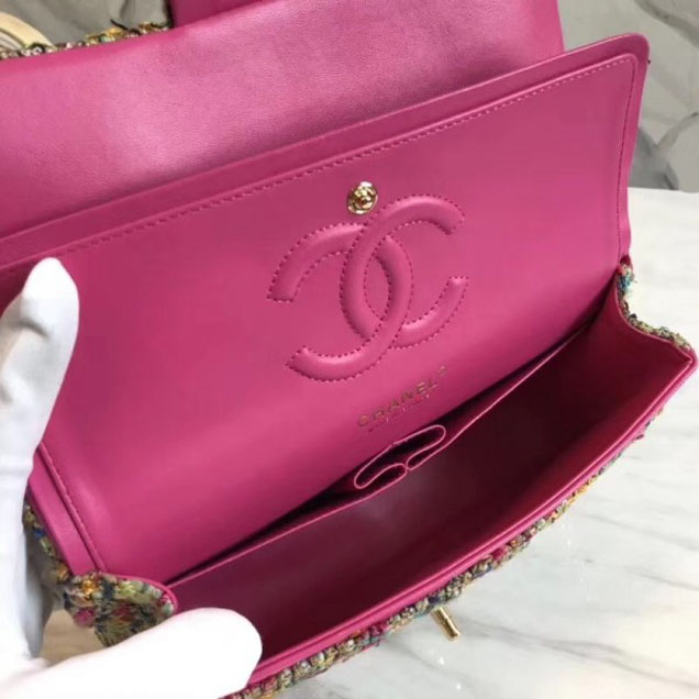 Chanel Chain Tweed Classic Flap Bag with Strass Brooch 03 2018