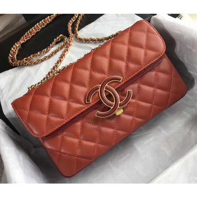 Chanel Lambskin Double Flap Bag A57275 Orange/Red 2018