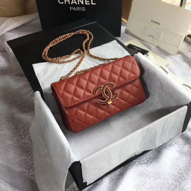 Chanel Lambskin Double Flap Bag A57275 Orange/Red 2018