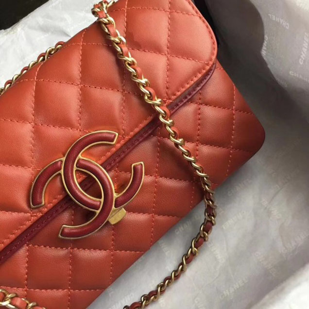 Chanel Lambskin Double Flap Bag A57275 Orange/Red 2018