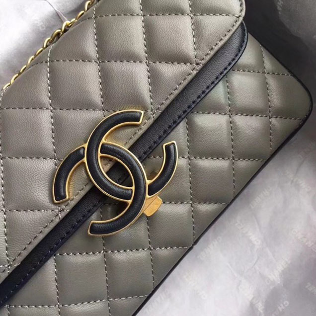 Chanel Lambskin Double Flap Bag A57275 Light Gray/Black 2018