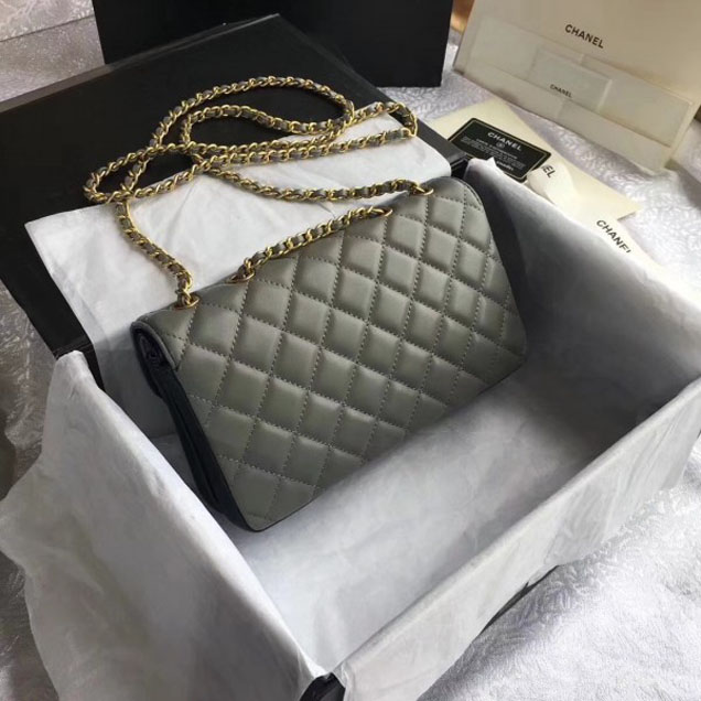 Chanel Lambskin Double Flap Bag A57275 Light Gray/Black 2018