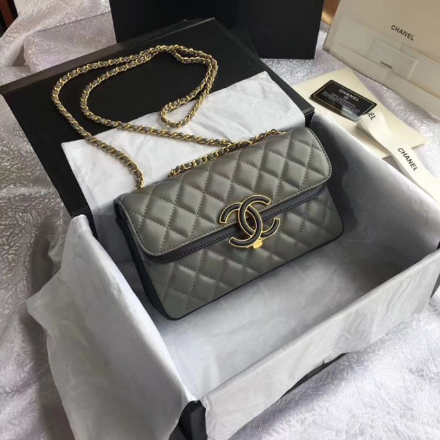 Chanel Lambskin Double Flap Bag A57275 Light Gray/Black 2018