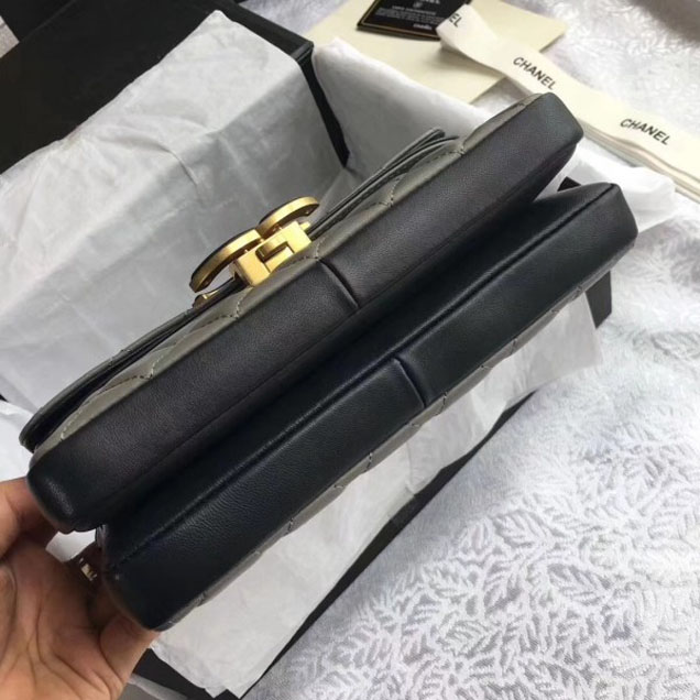 Chanel Lambskin Double Flap Bag A57275 Light Gray/Black 2018