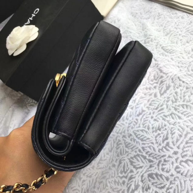 Chanel Lambskin Double Flap Bag A57275 Navy Blue/Black 2018