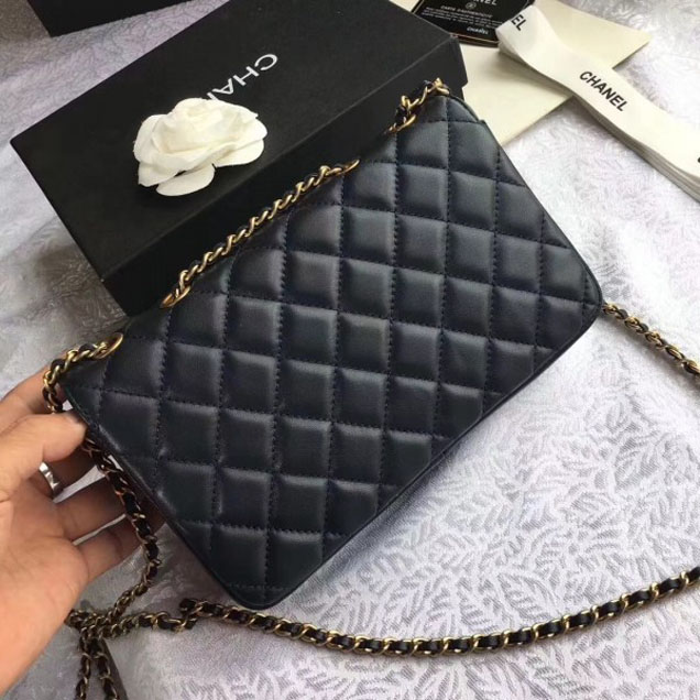 Chanel Lambskin Double Flap Bag A57275 Navy Blue/Black 2018