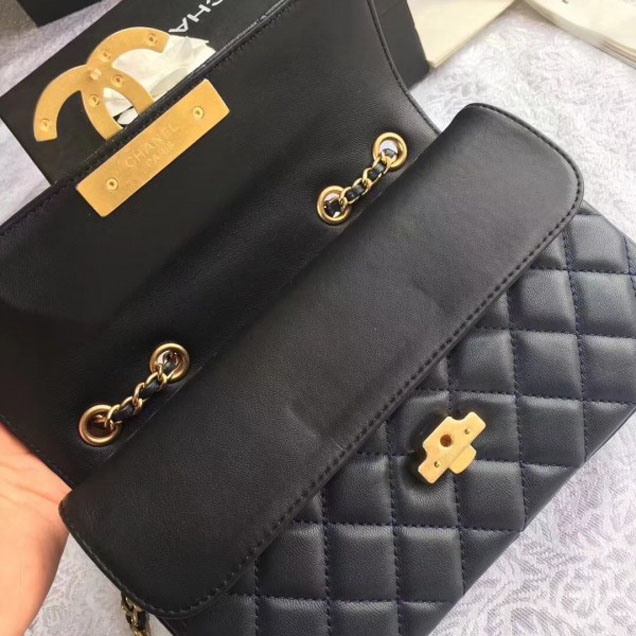 Chanel Lambskin Double Flap Bag A57275 Navy Blue/Black 2018