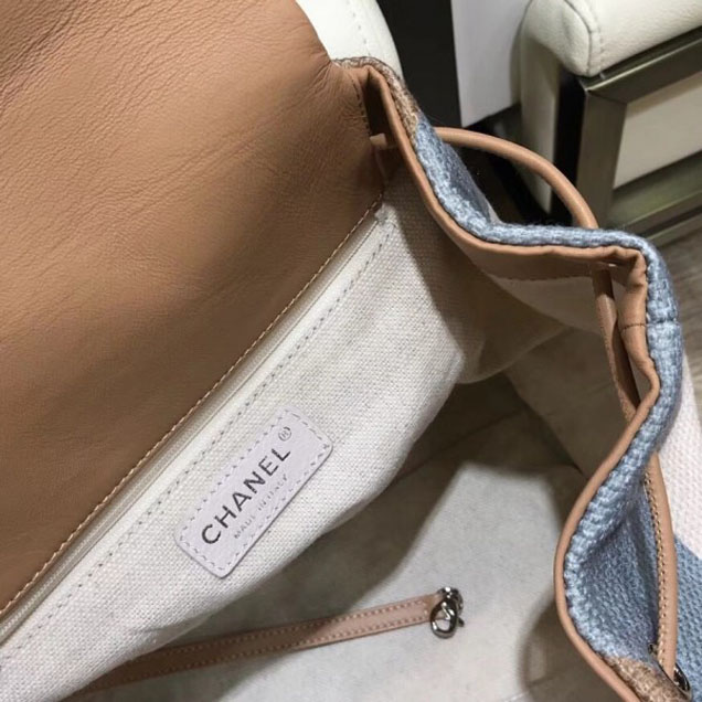 Chanel Braided Handle Chevron Canvas Backpack Bag A95104 Beige 2018