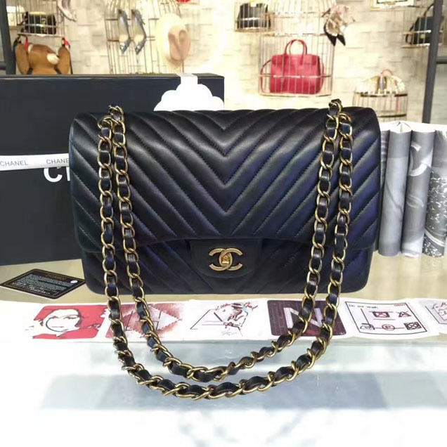 Chanel Classic Handbag 30cm Black Lambskin Gold-Tone Metal