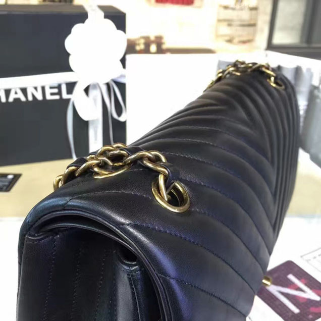 Chanel Classic Handbag 30cm Black Lambskin Gold-Tone Metal