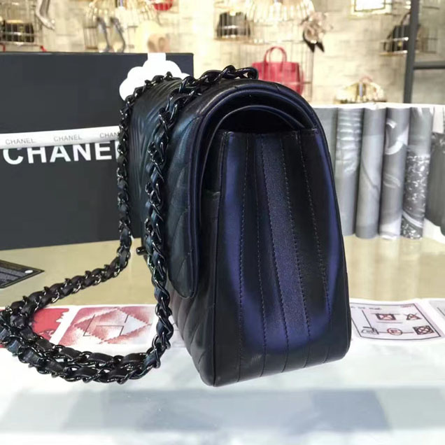 Chanel Classic Handbag 30cm Black Lambskin Black-Tone Metal