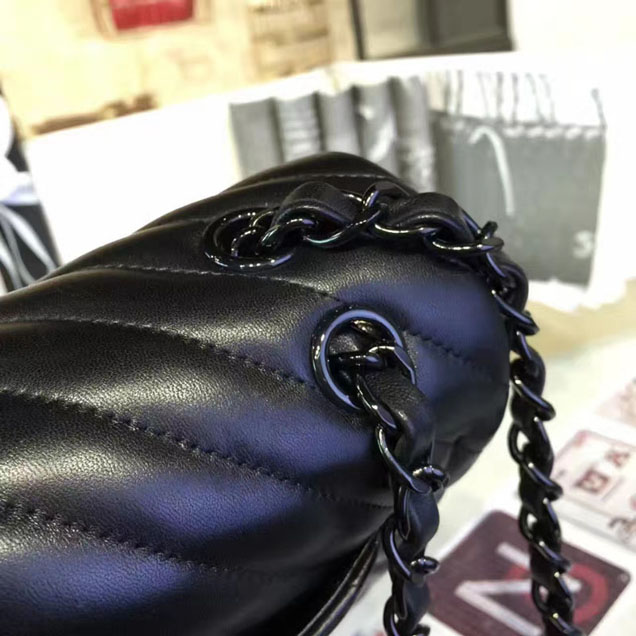 Chanel Classic Handbag 30cm Black Lambskin Black-Tone Metal