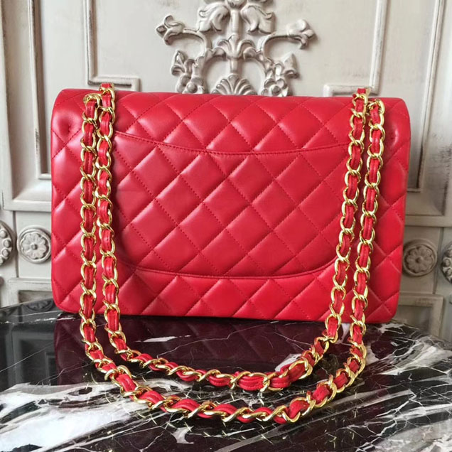 Chanel Classic Flap Bag 30cm Red Lambskin Gold-Tone Metal