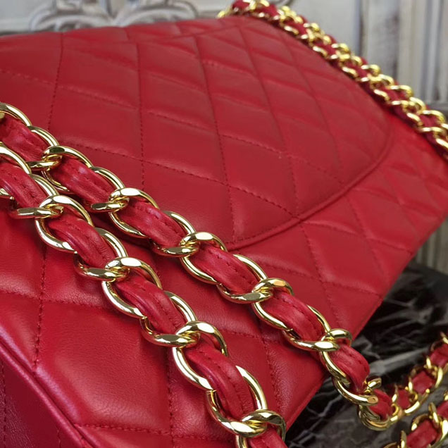 Chanel Classic Flap Bag 30cm Red Lambskin Gold-Tone Metal