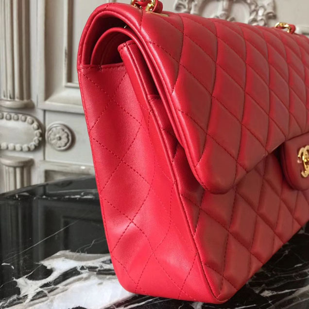 Chanel Classic Flap Bag 30cm Red Lambskin Gold-Tone Metal