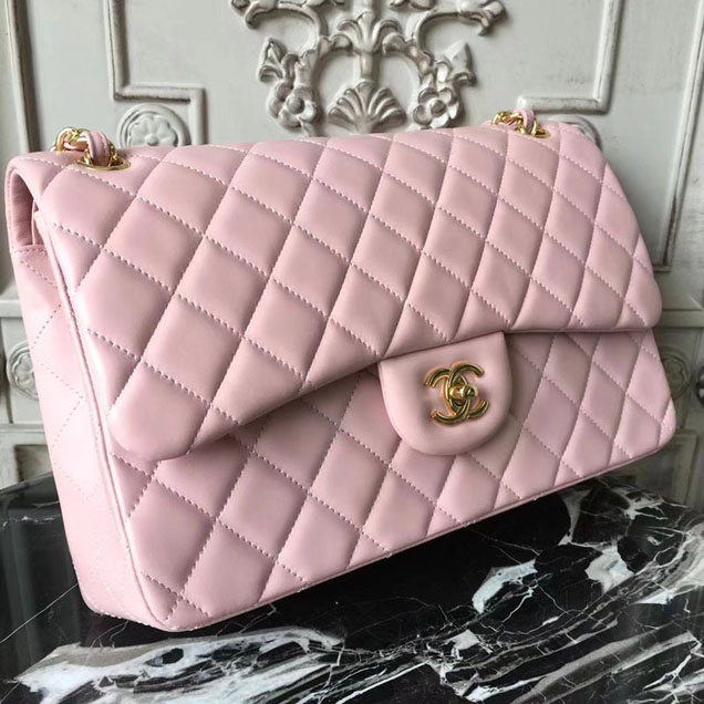 Chanel Classic Flap Bag 30cm Pink Lambskin Gold-Tone Metal