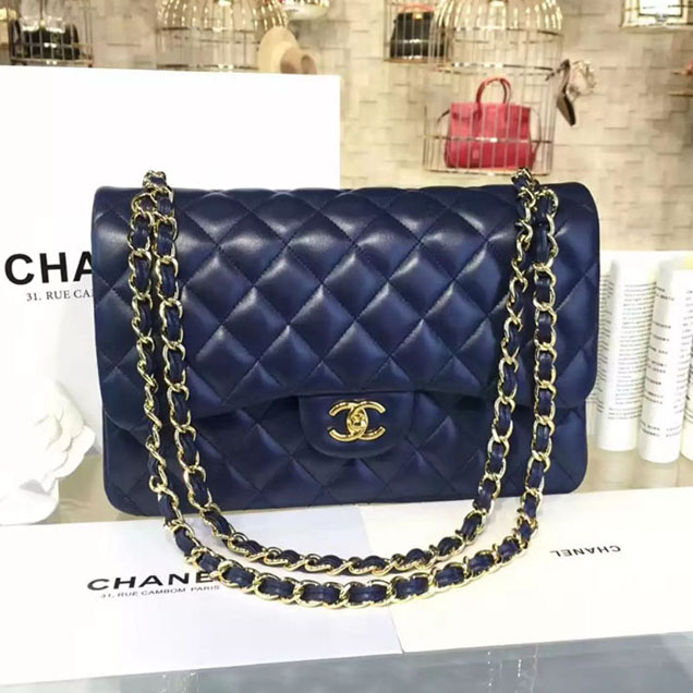 Chanel Classic Flap Bag 30cm Navy Lambskin Gold-Tone Metal