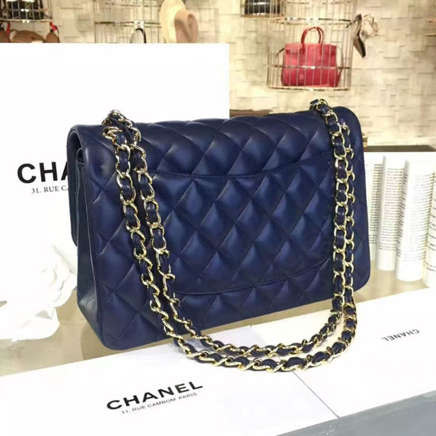 Chanel Classic Flap Bag 30cm Navy Lambskin Gold-Tone Metal