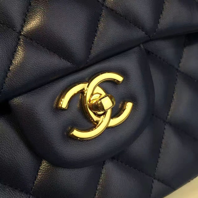 Chanel Classic Flap Bag 30cm Navy Lambskin Gold-Tone Metal