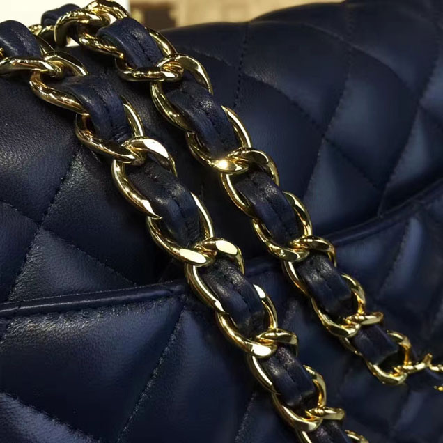Chanel Classic Flap Bag 30cm Navy Lambskin Gold-Tone Metal