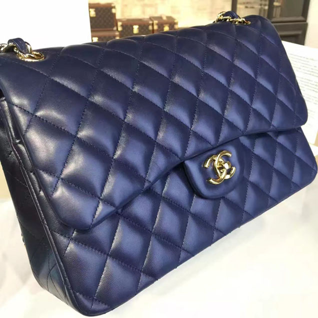Chanel Classic Flap Bag 30cm Navy Lambskin Gold-Tone Metal
