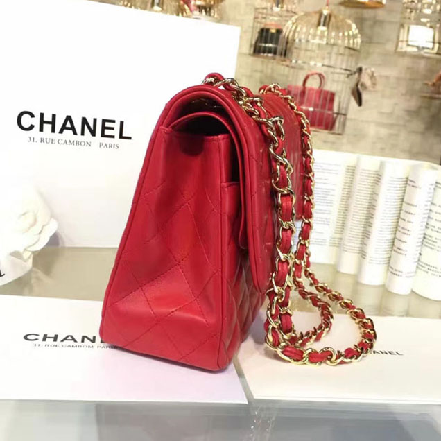 Chanel Classic Flap Bag 30cm Lambskin Gold-Tone Metal Red