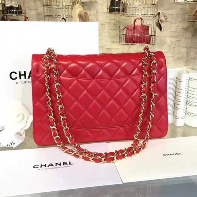 Chanel Classic Flap Bag 30cm Lambskin Gold-Tone Metal Red