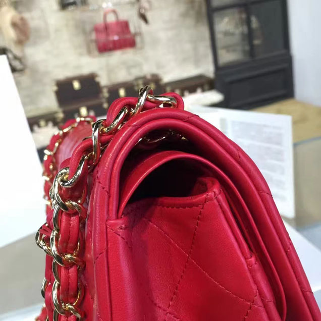 Chanel Classic Flap Bag 30cm Lambskin Gold-Tone Metal Red