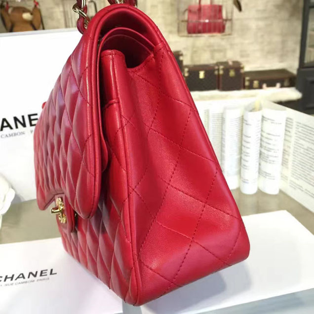Chanel Classic Flap Bag 30cm Lambskin Gold-Tone Metal Red