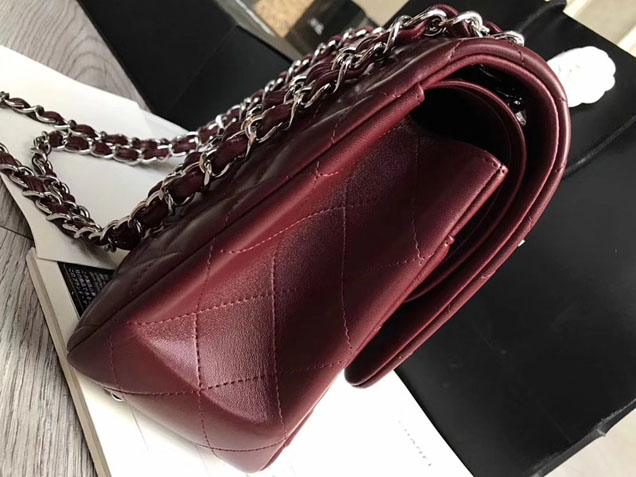 Chanel Classic Flap Bag 30cm Burgundy Lambskin Silver-Tone Metal