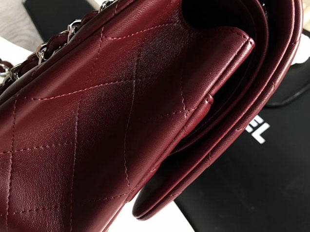 Chanel Classic Flap Bag 30cm Burgundy Lambskin Silver-Tone Metal