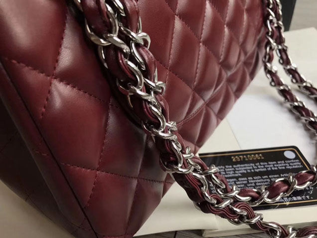 Chanel Classic Flap Bag 30cm Burgundy Lambskin Silver-Tone Metal
