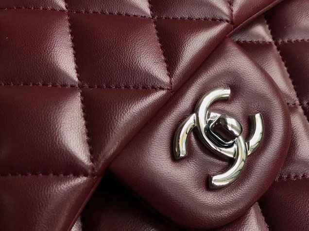 Chanel Classic Flap Bag 30cm Burgundy Lambskin Silver-Tone Metal