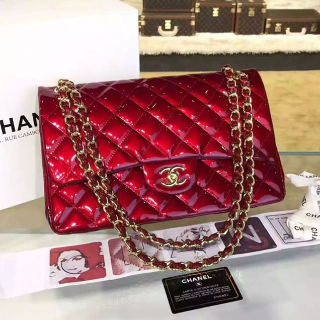 Chanel Classic Flap Bag 30cm Burgundy Lambskin Gold-Tone Metal