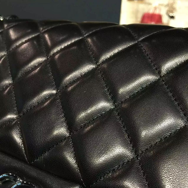 Chanel Classic Flap Bag 30cm Black Lambskin Silver-Tone Metal
