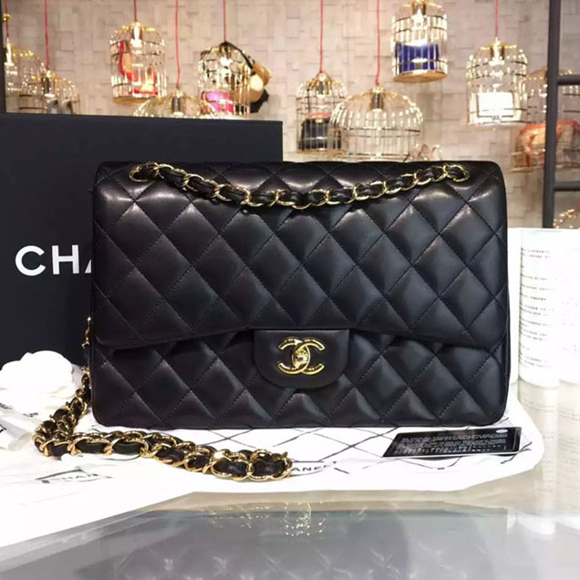 Chanel Classic Flap Bag 30cm Black Lambskin Gold-Tone Metal