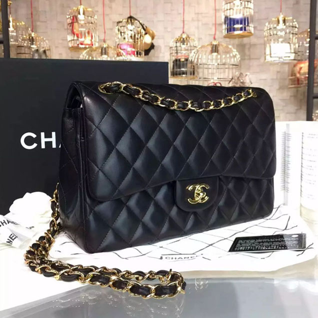 Chanel Classic Flap Bag 30cm Black Lambskin Gold-Tone Metal