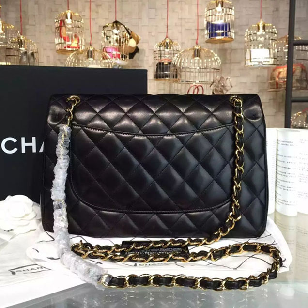 Chanel Classic Flap Bag 30cm Black Lambskin Gold-Tone Metal