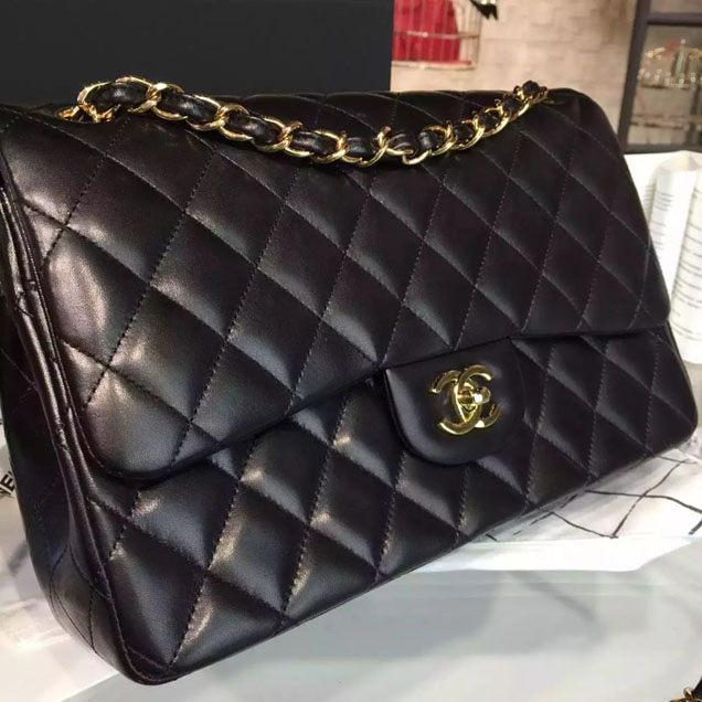 Chanel Classic Flap Bag 30cm Black Lambskin Gold-Tone Metal