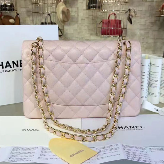 Chanel Classic Flap Bag 30cm Beige Grained Calfskin Gold-Tone Metal