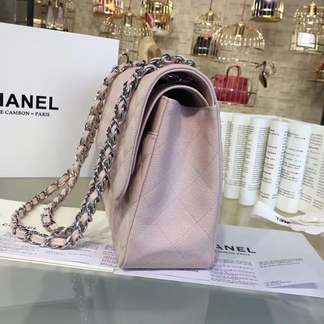 Chanel Classic Flap Bag 30cm Beige Grained Calfskin Silver-Tone Metal